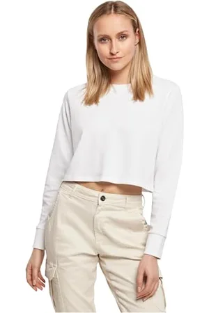 Build Your Brand Damen By131-ladies Terry Cropped Crew Pullover Sweater, , L EU
