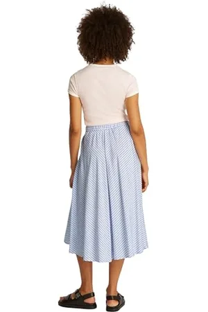 Tommy Hilfiger Damen Rock Crinkle Viscose Mix Midi-Länge, Mehrfarbig (Multiple Stp/ Ivory Silk), 46W