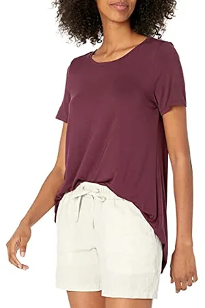 Amazon Damen Kurzärmliges Swing-T-Shirt mit U-Ausschnitt und lockerer Passform (in Übergröße erhältlich), , L