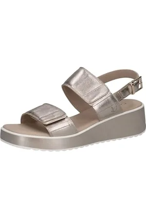 Caprice Damen Sandalen mit Keilabsatz aus Leder Wedges, Beige , 42 EU