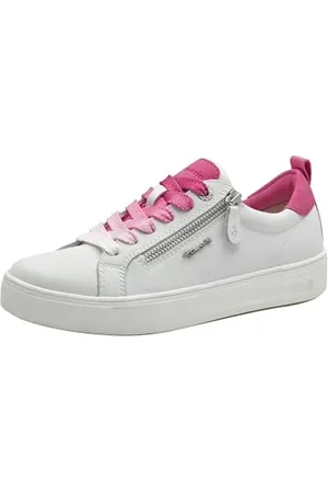 Tamaris Comfort Damen Sneaker flach mit Reißverschluss Freizeit, Weiß (White/Fuxia), 41 EU