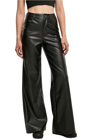 Urban classics Damen TB4518-Ladies Faux Leather Wide Leg Pants Hose, Black, 27