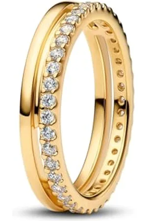 PANDORA Timeless Doppelbandring aus 14K vergoldetem Sterling Silber mit Zirkonia, Größe: 56, 163799C01-56