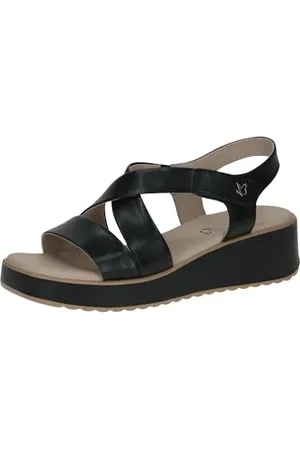 Caprice Damen Sandalen mit Keilabsatz aus Leder Wedges, Schwarz , 42 EU