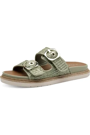 Tamaris Pantolette Damen Vegan Flach grün,EU 37