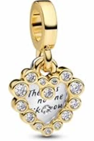 PANDORA Moments Funkelnder Doppel-Herzanhänger Charm aus 14K vergoldetem Sterling Silber mit Zirkonia, Kompatibel Me und Moments Armbändern, 763765C01