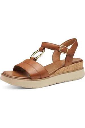 Tamaris Comfort Damen Sandalen flach aus Leder Sommer, Braun , 37 EU