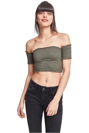 Urban classics Damen TB2223-Ladies Cropped Cold Shoulder Smoke Top, , S