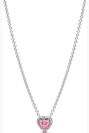 PANDORA Timeless rosafarbenes Erhabenes Herz Halskette aus Sterling Silber mit Zirkonia, Größe: 45cm, 398425C02-45