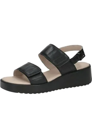 Caprice Damen Sandalen mit Keilabsatz aus Leder Wedges, Schwarz , 38 EU