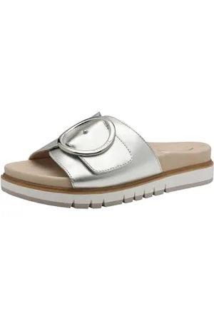 Tamaris Comfort Damen Pantoletten aus Leder Elegant, (Silver), 39 EU