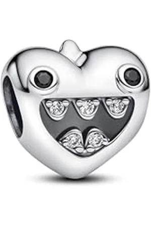 PANDORA Moments Mamas Kleine Monster Herz-Charm aus Sterling Silber mit Zirkonia, Kompatibel Moments Armbändern, 793768C01