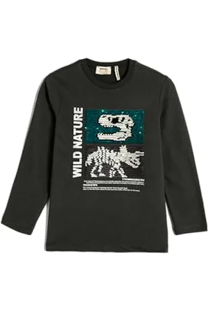 Koton Boys T-Shirt Dinosaur Printed Long Sleeve Sequined Cotton