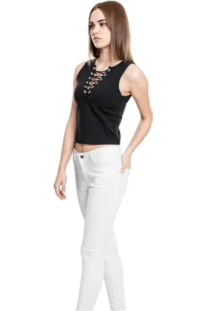 Urban classics Damen TB1631-Ladies Lace Up Cropped Top, (Black 00007), Medium