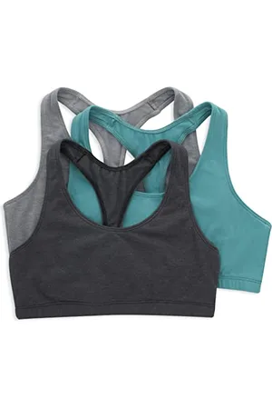 Hanes Damen Racerback Bralette Pack, Low Impact Sports Bra, Solid Or Assorted, 3-Pack BH, Undurchsichtige, Concrete Heather/Isle Green/Sky Grey Heather, Medium (3er