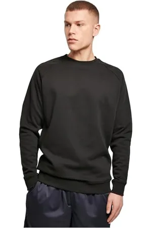 Build Your Brand Mens BY094-Raglan Crewneck Pullover Sweater, Black, M