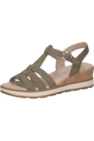 Caprice Damen Sandalen mit Keilabsatz aus Leder mit Klettverschluss, Grün , 42 EU