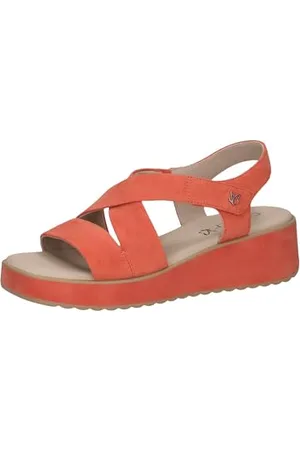 Caprice Damen Sandalen mit Keilabsatz aus Leder Wedges, Orange , 42 EU