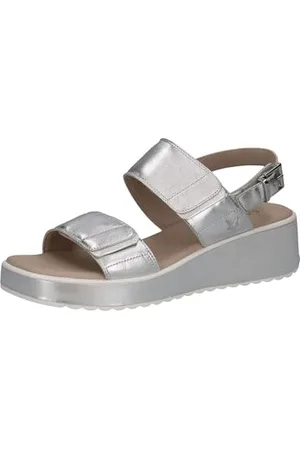 Caprice Damen Sandalen mit Keilabsatz aus Leder Wedges, (Silver), 42 EU