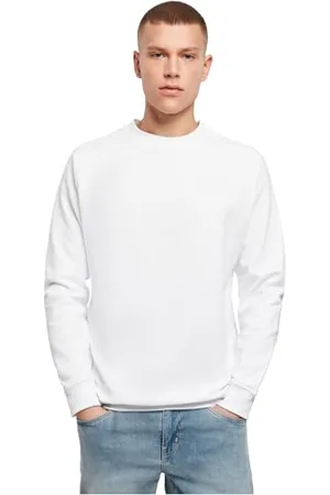 Build Your Brand Mens BY094-Raglan Crewneck Pullover Sweater, White, 3XL