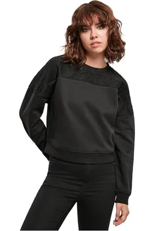 Urban classics Damen TB4022-Ladies Short Oversized Lace Inset Crew Sweatshirts, Black, S
