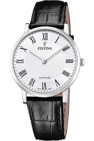 Festina Uhr Für Herren F20012/2 Swiss Made Silber Edelstahl Case SchwarzLeder Band