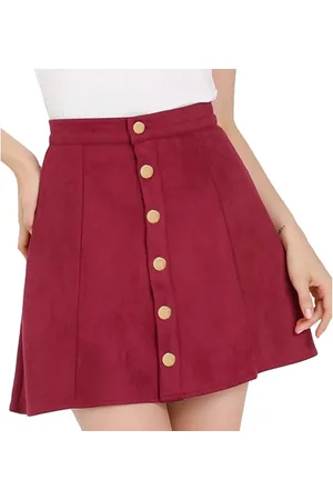 Allegra K Damen Faux Wildleder Knopf A-Linie Hohe Taille Halloween Ausgestellter Mini Kurzer Rock, , Klein