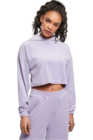 Urban classics Damen TB4525-Ladies Cropped Velvet Oversized Hoody Kapuzenpullover, , L
