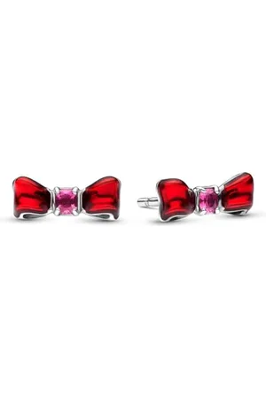 PANDORA Disney Schneewittchen Schleife Ohrstecker aus Sterling Silber mit künstlich hergestellten Kristallen, 293779C01