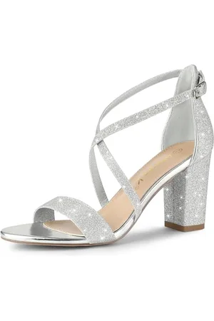 Allegra K Damen Glitzer Crisscross Strap Blockabsatz Sandalen, , 38 EU