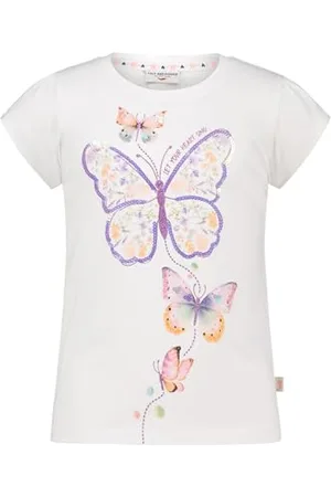 Salt & Pepper BY KIDS PARK Mädchen Schmetterling Print und Pailletten T-Shirt, White, 116 cm-122 cm
