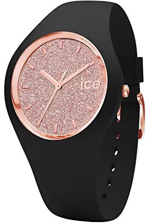 Ice-Watch ICE glitter Black Rose-Gold - Schwarze Damenuhr mit Silikonarmband - 001353 (Medium)