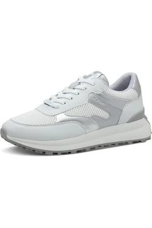QS by s.Oliver Damen Sneaker flach mit Schnürsenkeln Sportlich, Silber (White/Silver), 39 EU