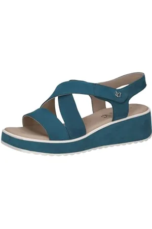 Caprice Damen Sandalen mit Keilabsatz aus Leder Wedges, Blau , 37 EU