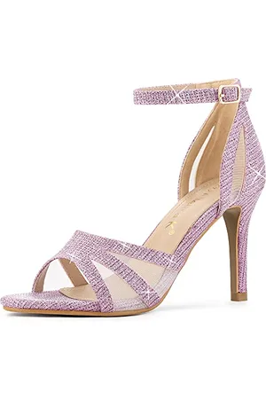 Allegra K Damen Glitzer Knöchelriemen Stiletto Heels Sandalen, (rosa/purpur), 42 EU
