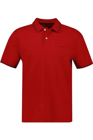 GANT Herren Poloshirt - Tipping Pique Rugger, Kurzarm, Knopfleiste, Logo, Uni Rot 4XL
