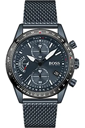 HUGO BOSS Chronograph Quarz Uhr für Herren mit Blaues Edelstahl-Mesh-Gliederarmband - 1513887