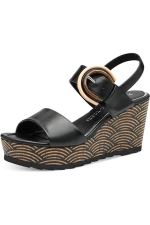 Marco Tozzi Damen Sandalen mit Keilabsatz mit Klettverschluss Elegant, (Black), 37 EU