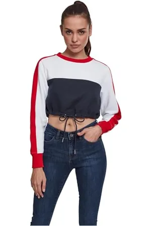 Urban classics Damen TB1987-Ladies Cropped 3-Tone Stripe Crew Pullover, , X-Large (Herstellergröße: XL)