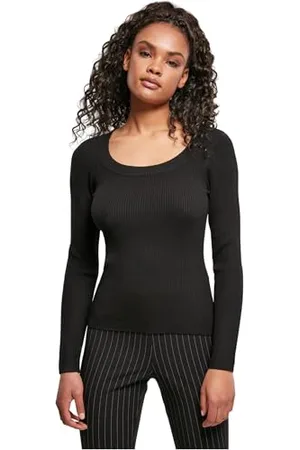 Urban classics Damen TB4548-Ladies Wide Neckline Sweater Sweatshirt, Black, S