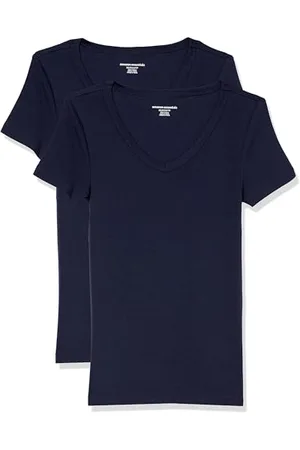 Amazon Damen Kurzärmeliges T-Shirt mit V-Ausschnitt, Schmale Passform, 2er-Pack, , XS
