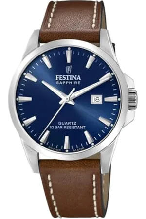 Festina Uhr Für Herren F20025/3 Swiss Made Silber Edelstahl Case BraunLeder Band