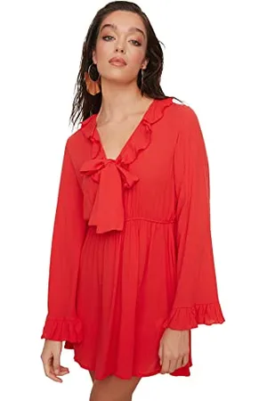 Trendyol Damen Frill Detailliertes Viskose-strandkleid Dress, , 38 EU