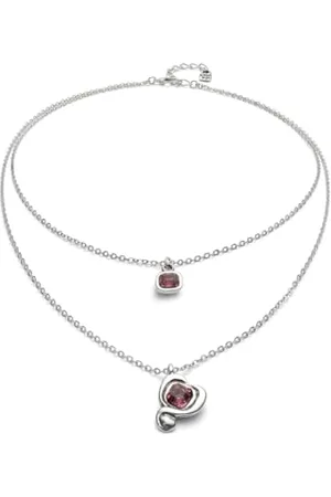 UNO de 50 Anhänger aus Metalllegierung, versilbert mit Sterlingsilber, Doppelkette und Herz mit Kristall, handgefertigter Schmuck, hergestellt in Spanien, Einheitsgröße, Sterling Silber, Kein