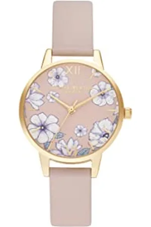 Olivia Burton Analog Quarzuhr für Damen Kollektion Groovy Blooms mit Pinkes Veganes Lederarmband - OB16AN04