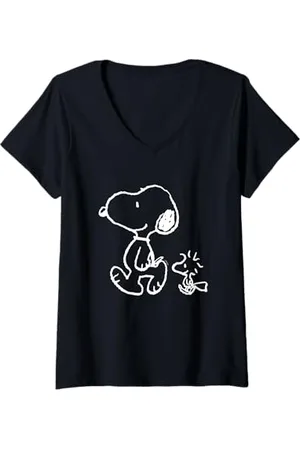Peanuts Damen Erdnüsse - Snoopy Woody Walk T-Shirt mit V-Ausschnitt