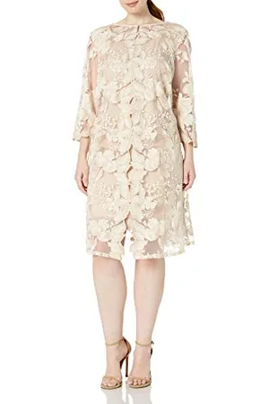 ALEX Damen Plus Size Midi Scoop Neck Shift Dress with Jacket Kleid für besondere Anlässe, , 50