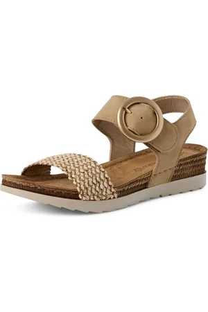 Marco Tozzi Damen Sandalen flach mit Klettverschluss Sommer, Beige , 40 EU
