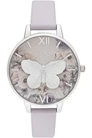 Olivia Burton Analog Quarzuhr für Damen Kollektion Watercolour Florals mit Lilas Lederarmband - OB16PP58
