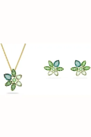 Swarovski Gema Anhänger & Armband, Mischschliffe, Blume, Grün, Gold-ton plattiert